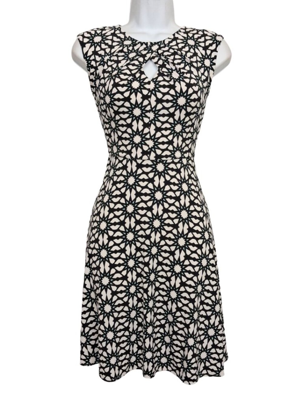 WISP PETITES Print Dress Sleeveless Black White Star Pattern A Line 0P